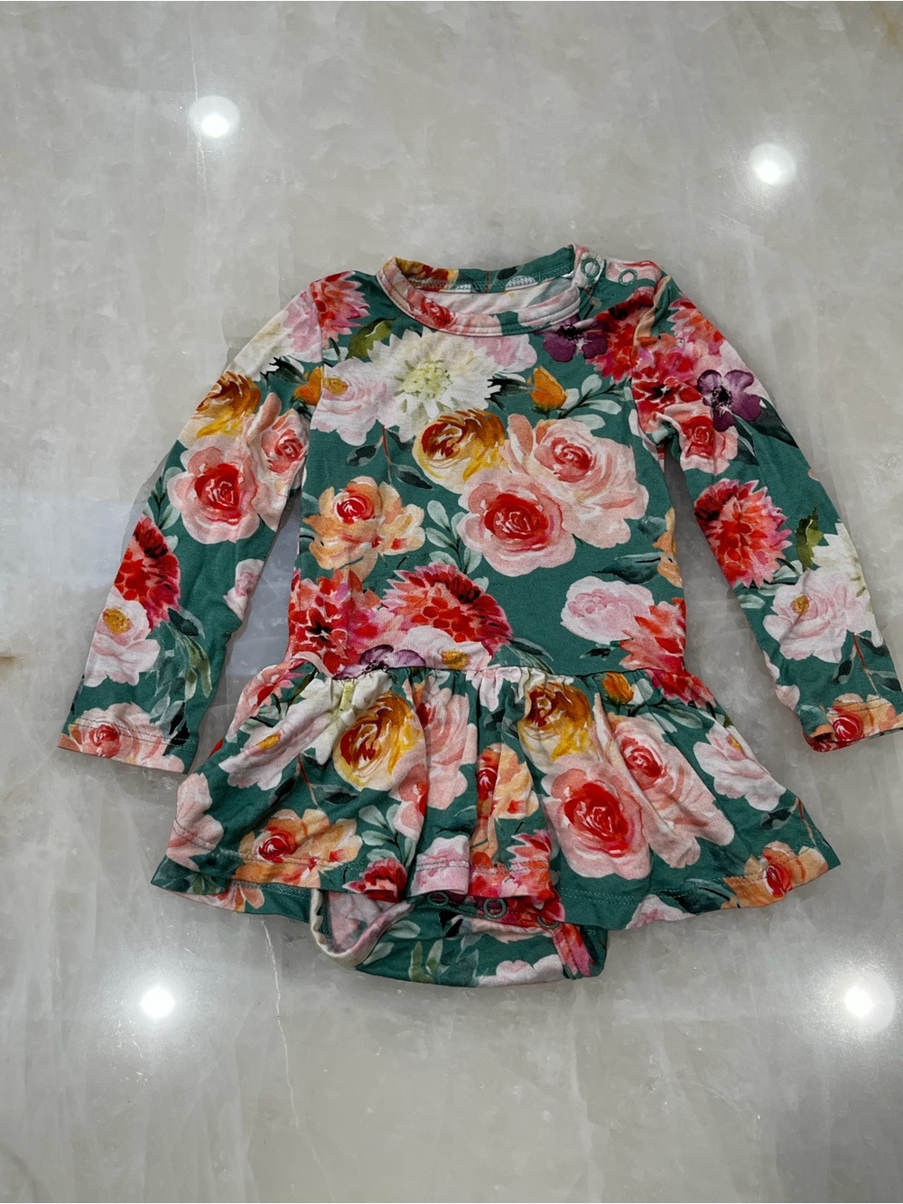 Posh Peanut Red Green Multi Floral Long Sleeve Twirl Dress